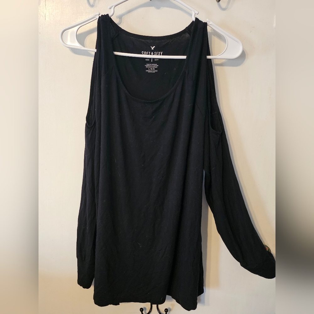 American Eagle Outfitters Black Asymmetrical Cut Out Tank Top